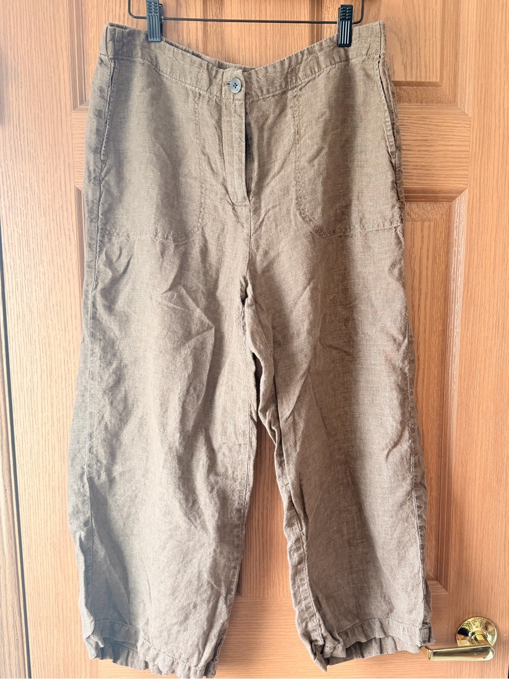 J. Jill Olive-Tone Linen-Blend Cropped Trousers